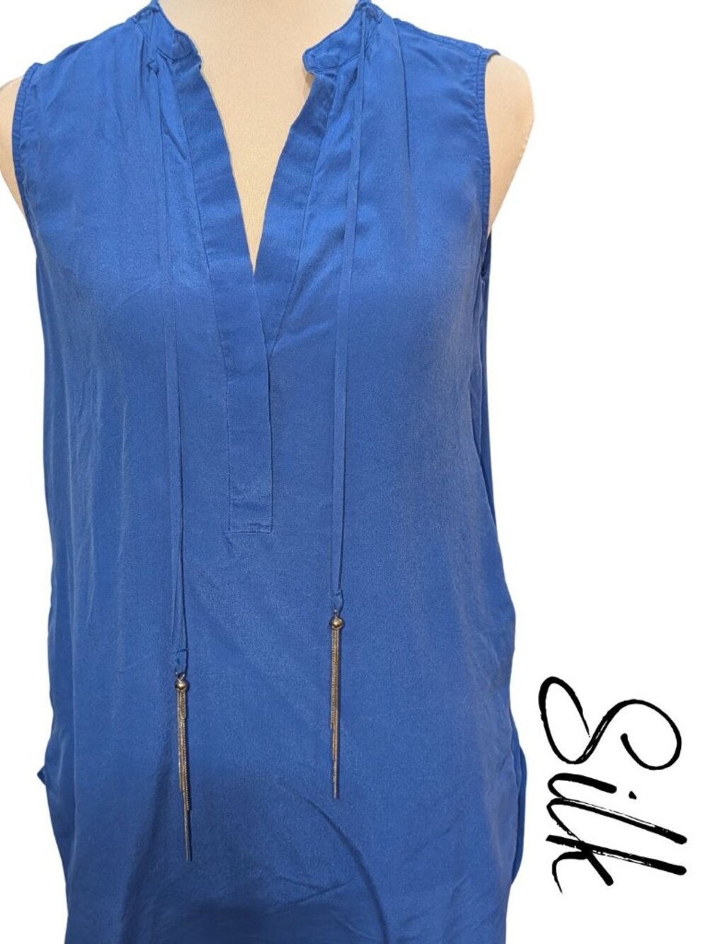 Marciano 100% Silk Royal Blue Sleeveless Blouse